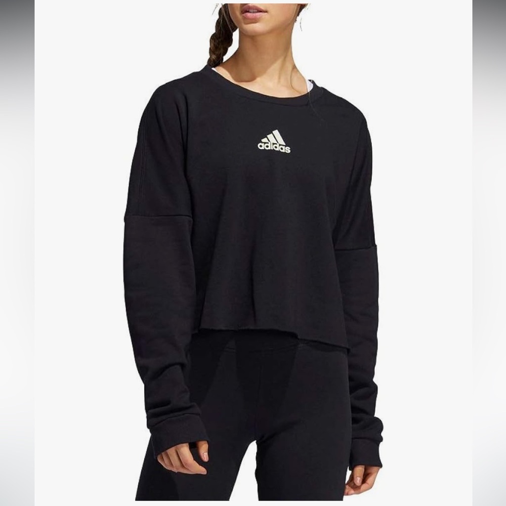 Adidas Black Pastel Tie Dye Spell Out Cropped Crewneck Sweatshirt | Size L